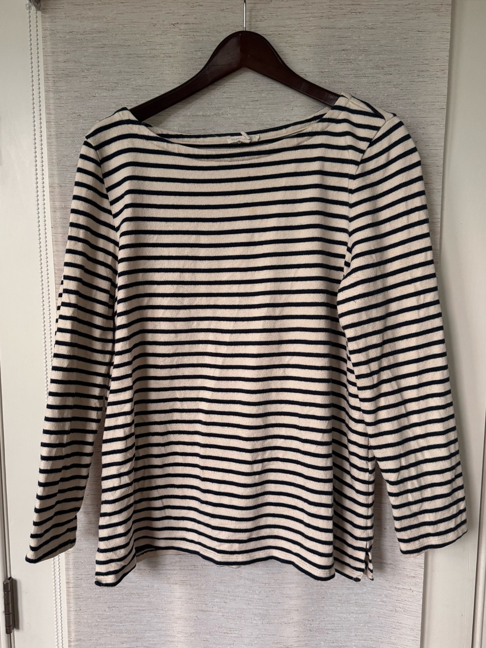 Eileen Fisher Striped Organic Cotton Long Sleeve Boat Neck Top